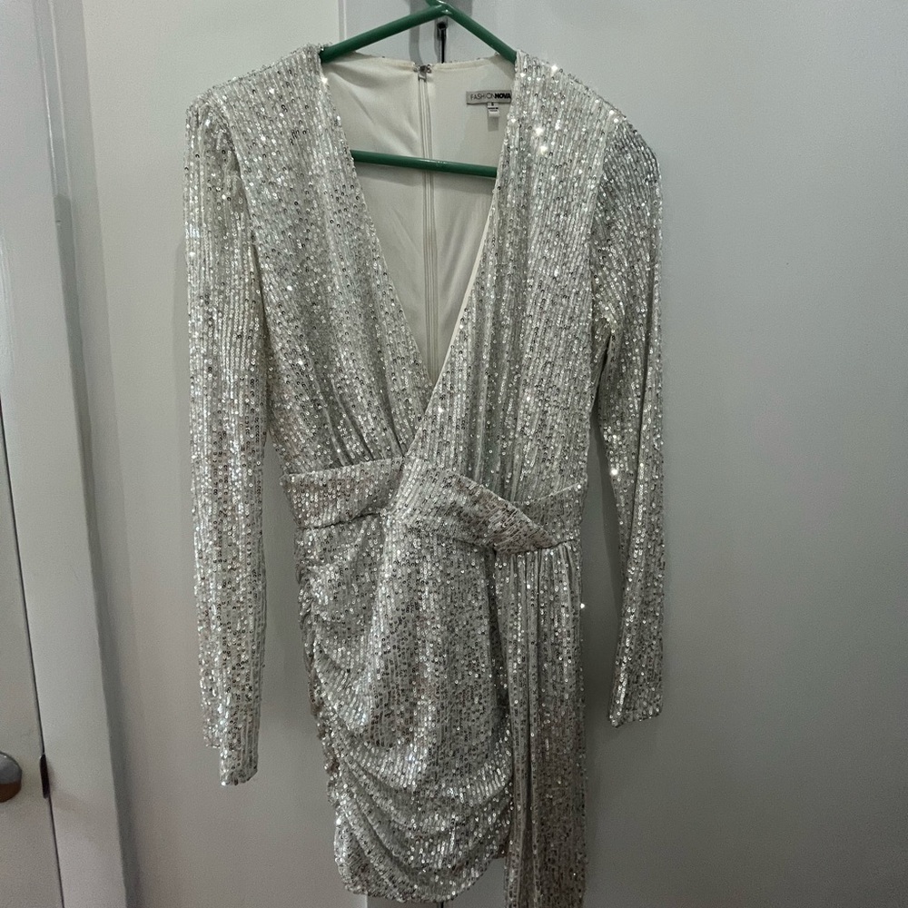 Fashion Nova Glittering Silver Sequin Dress
